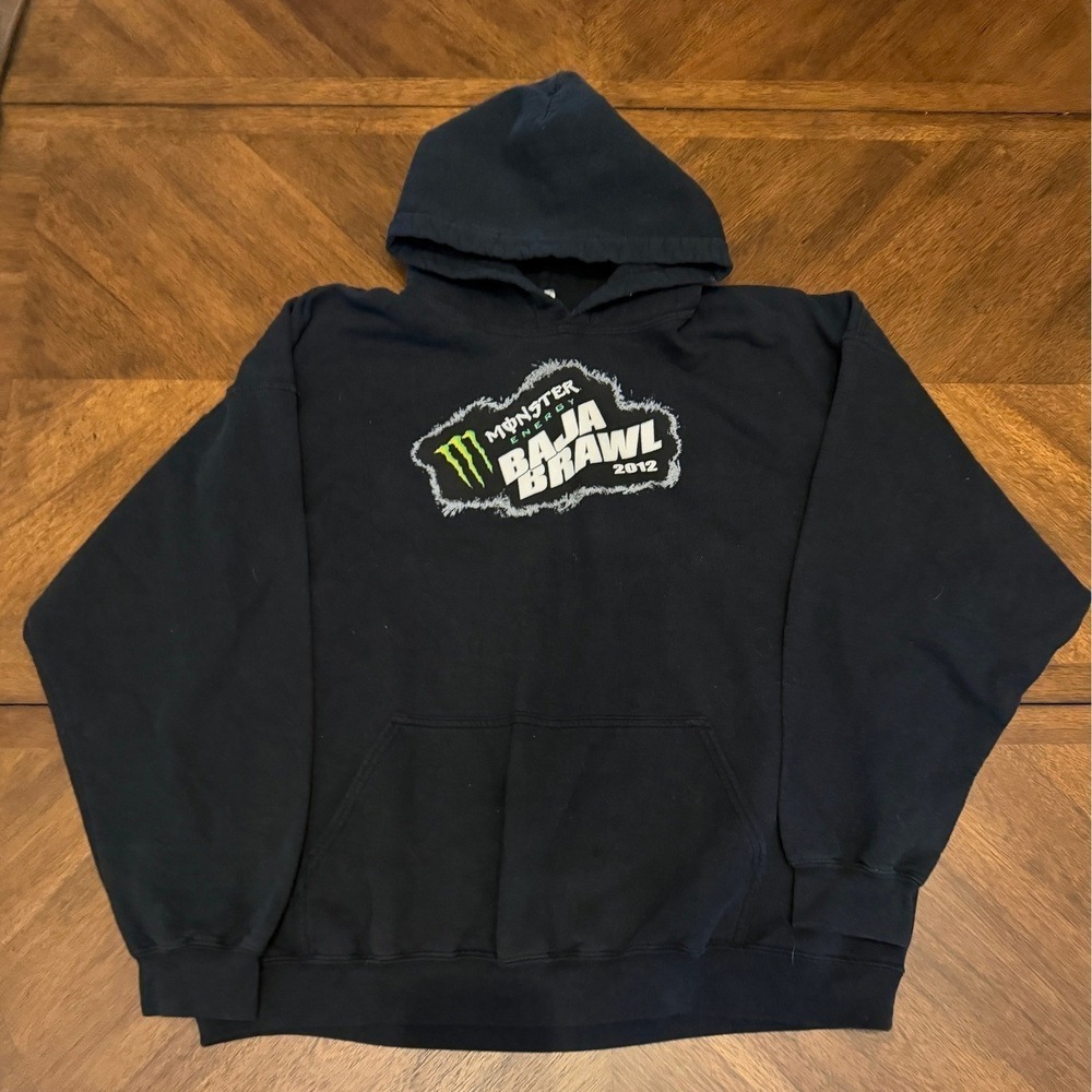 Monster Energy Baja Brawl 2012 Motocross Hoodie Black Graphic Sweatshirt XL